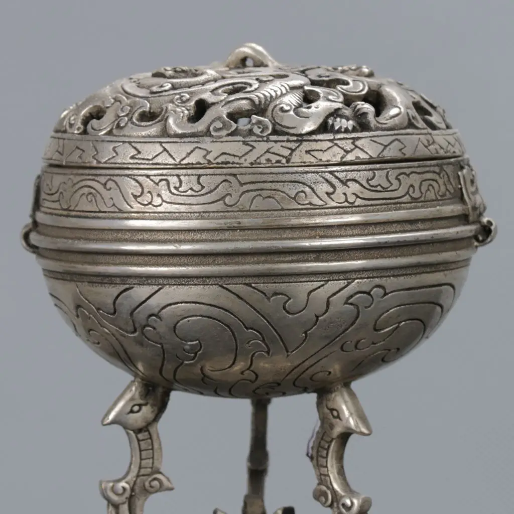 

Exquisite Chinese Tibetan Silver And Copper Hand-carved Dragon Zodiac Animal Incense Burner Censer Statue