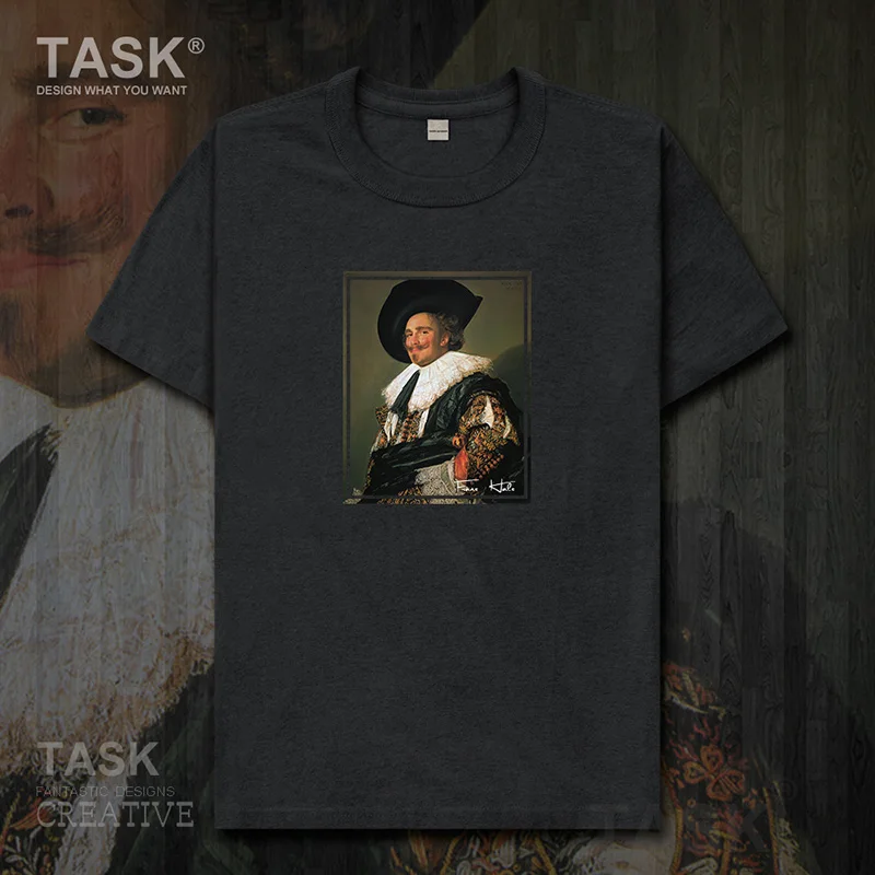 

Personality fashion oil painting mens t-shirt The Laughing Cavalier retro print Short sleeve clothes cotton summer Streetwear