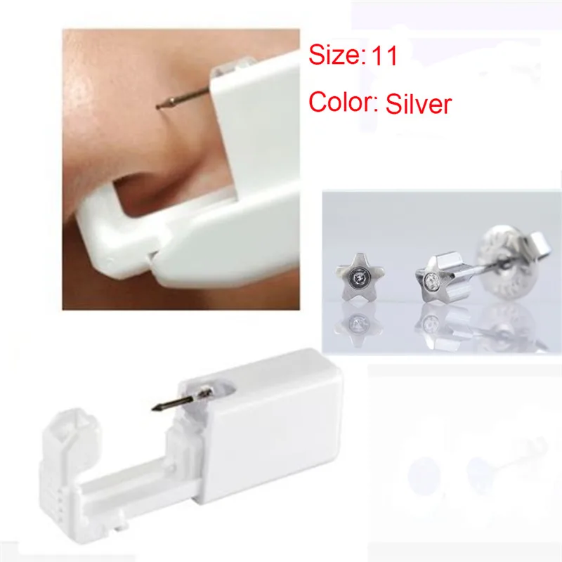 Silver 05 OPPOHERE одноразовый стерильный пирсинг серьги-гвоздики, набор для пирсинга носа, набор инструментов для пирсинга из стали - Окраска металла: Silver 05