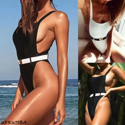 

Hot Women Solid Color Backless Sexy Bikini Belt Buckle One-piece Swimming Suit