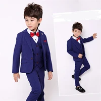 solid blue black wine child suit gentle boy costume high quality wedding flower girl suit 2 12years kid vest jacket pant sets