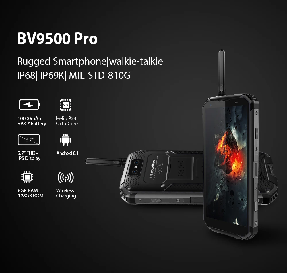 BLACKVIEW BV9500 Pro 10000 мАч Беспроводная зарядка для мобильного телефона IP68 Водонепроницаемый 5," 18:9 FHD Смартфон Android 8,1 6G+ 128GB NFC
