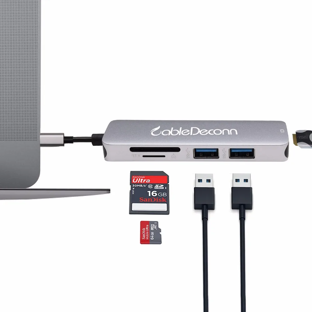 Thunderbolt 3 USB C 1 Type к HDMI 4K 30Hz USB3.0 концентратор TF SD карта 5IN1 кабель мини адаптер для Macbook