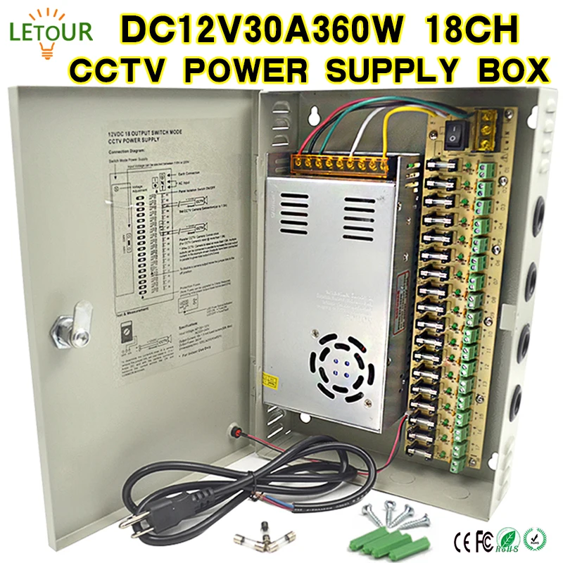 18CH DC 12 В 30A CCTV Питание Box 360 Вт Камера централизованного Мощность AC 110 ~ 220 к с Защита