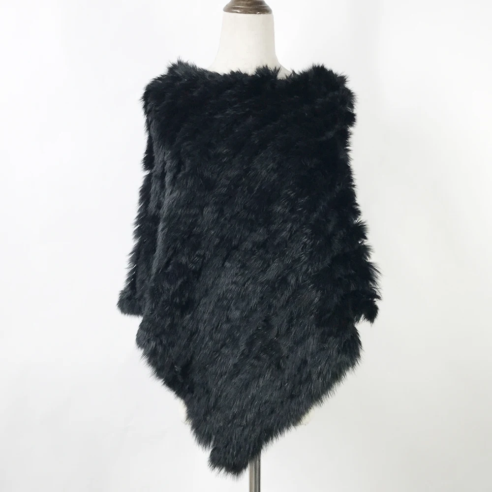 Модное Новое пончо из натурального кроличьего меха шаль шарф вязаный женский