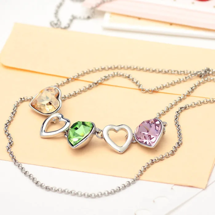 Neoglory цепочка с австрийским кристаллом длинные ожерелья подвески сердце любовь