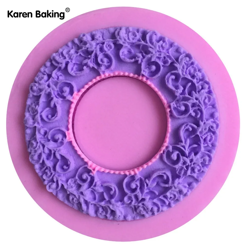 Круглый венок формы 3D Силиконовые Кружева помадка торт плесень шоколада