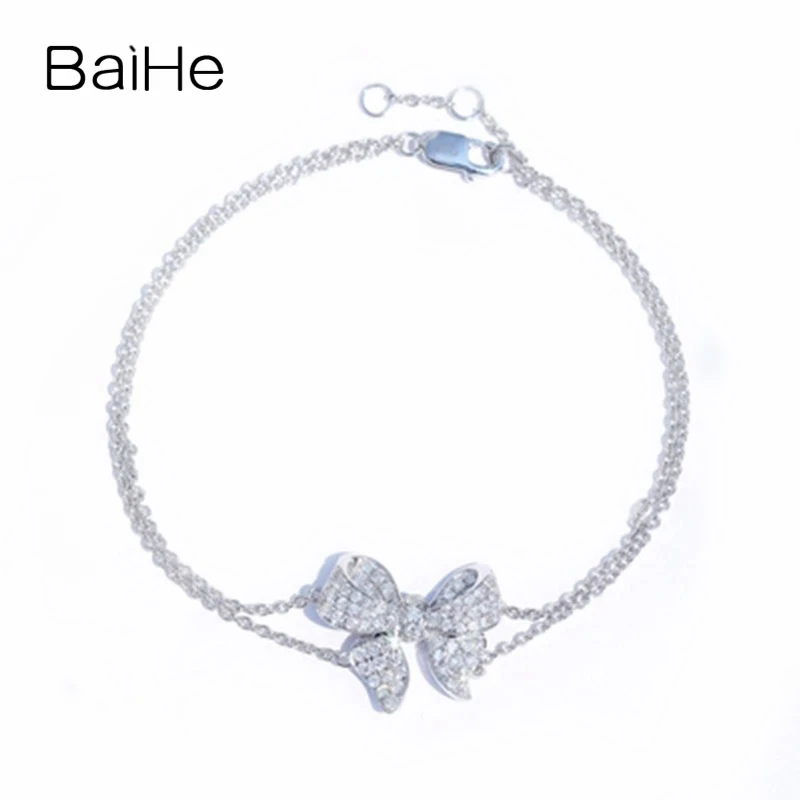 

BAIHE Solid 18K White Gold 0.47ct H/SI Natural Diamond Bowknot Bracelet Women Girl Trendy Fine Jewelry Making Pulsera de lazo