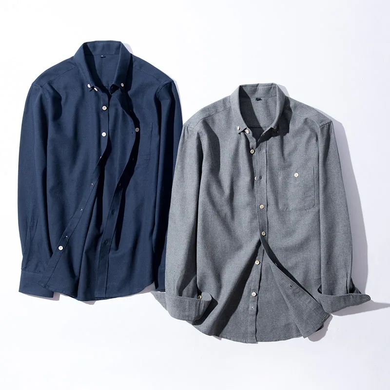 2019 однотонная фланелевая Мужская рубашка приталенная легкая в уходе