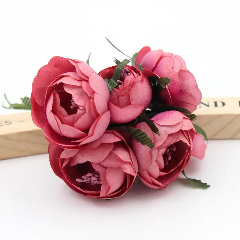 deep pink 6 шт./лот 4,5 см Моделирование искусственных цветов маленькая шелковая ткань розы чайные пакетики ручной работы свадебные украшения - Цвет: deep pink
