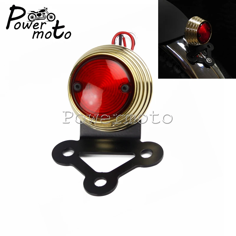 

Brat Style Motorcycle Ribbed Brass LED Tail Light Taillight Brake Stop Light License Plate Lamp Bracket For Harley Cafe Racer