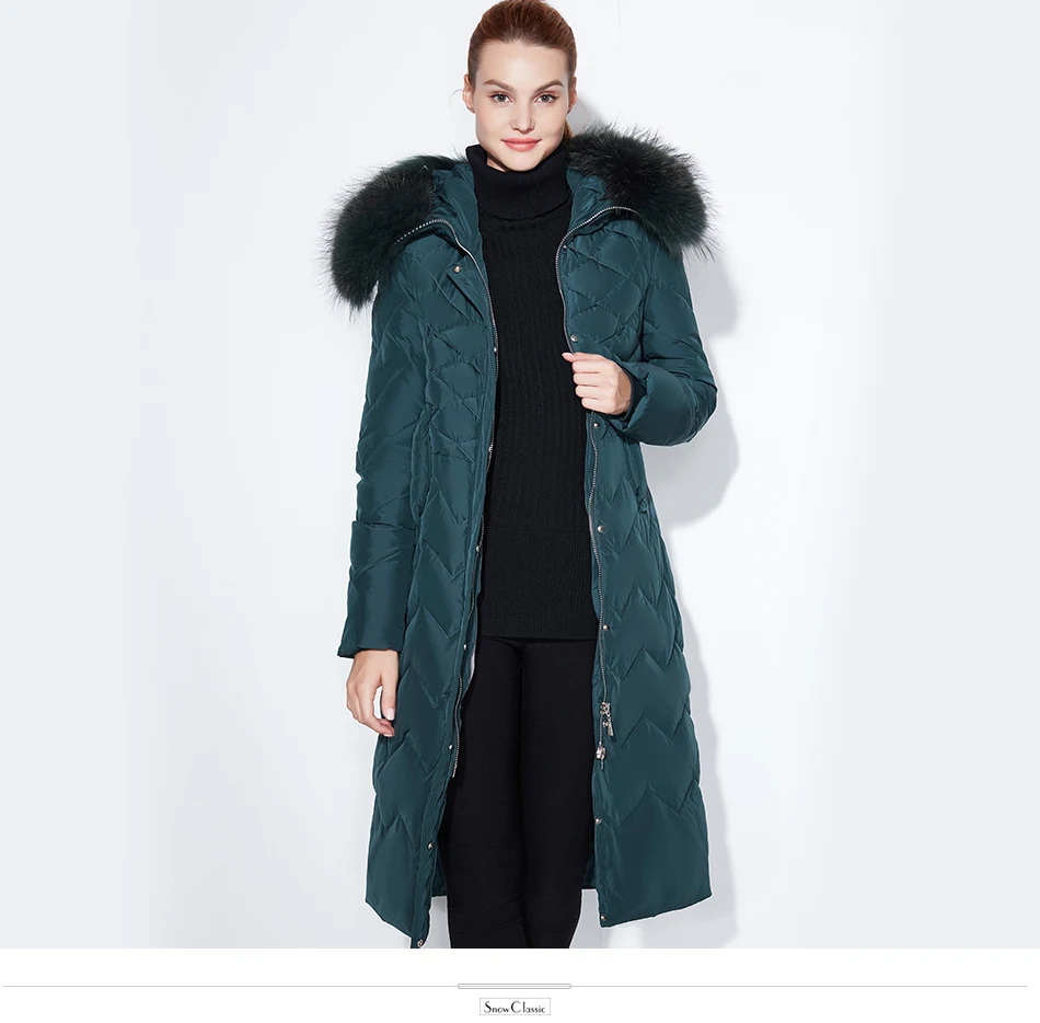 SnowClassic Жeнскaя зимняя кyрткa Куртка женская утепленная Толстая парка лисы верхняя одежда с меховым воротником модные однотонные Роскошные X-длинный тонкий сплошной