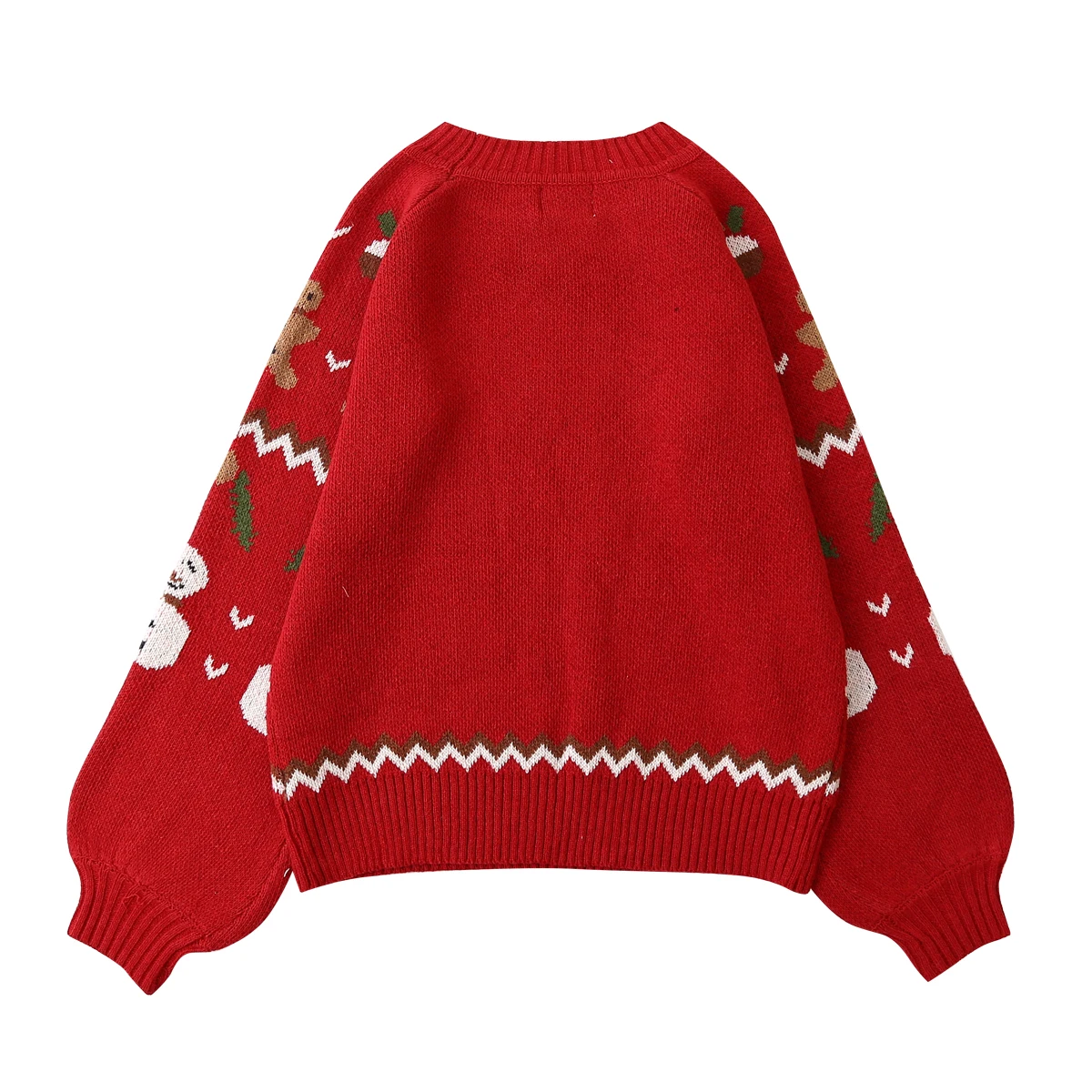Spring Casual Women Pullover Sweater ONeck Cute Bear Snowman Jacquard Vintage Student Girls Knitted Pullovers Tops Red Knitwear | Женская