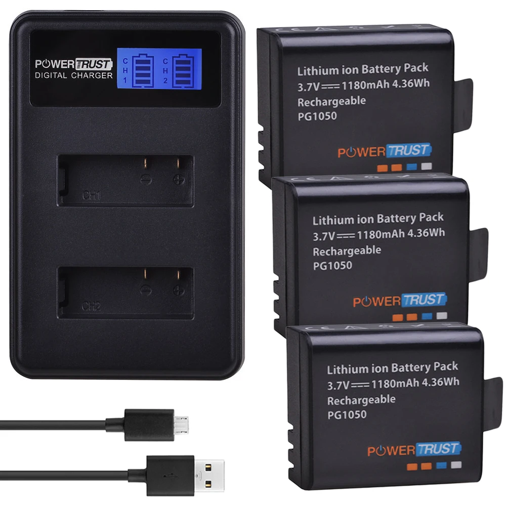 

3x PG1050 1180mAh Batteries + LCD Dual USB Battery Charger For SJCAM SJ4000 M10 SJ5000 SJ5000X For EKEN H9 H9R H8R H8 GIT PG900
