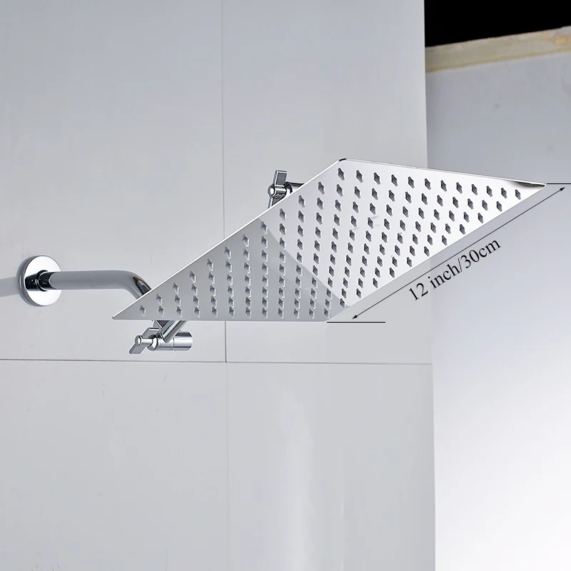 12 inch shower head Uythner хромированная 12 дюймовая квадратная ливневая душевая головка для ванной топ с дождевой насадкой смеситель для душа со складным и вращающимся душевым рычагом - Цвет: 12 inch shower head
