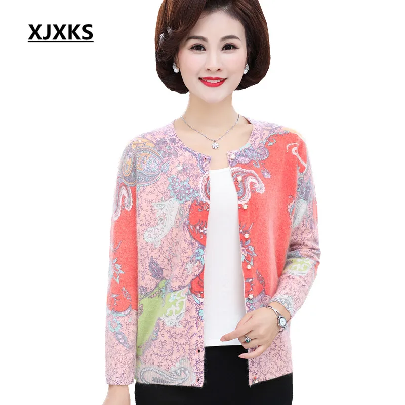 XJXKS Women's Cardigan Autumn Winter 2019 New Print Comfortable Rabbit Cashmere + High Quality Sweater Women |