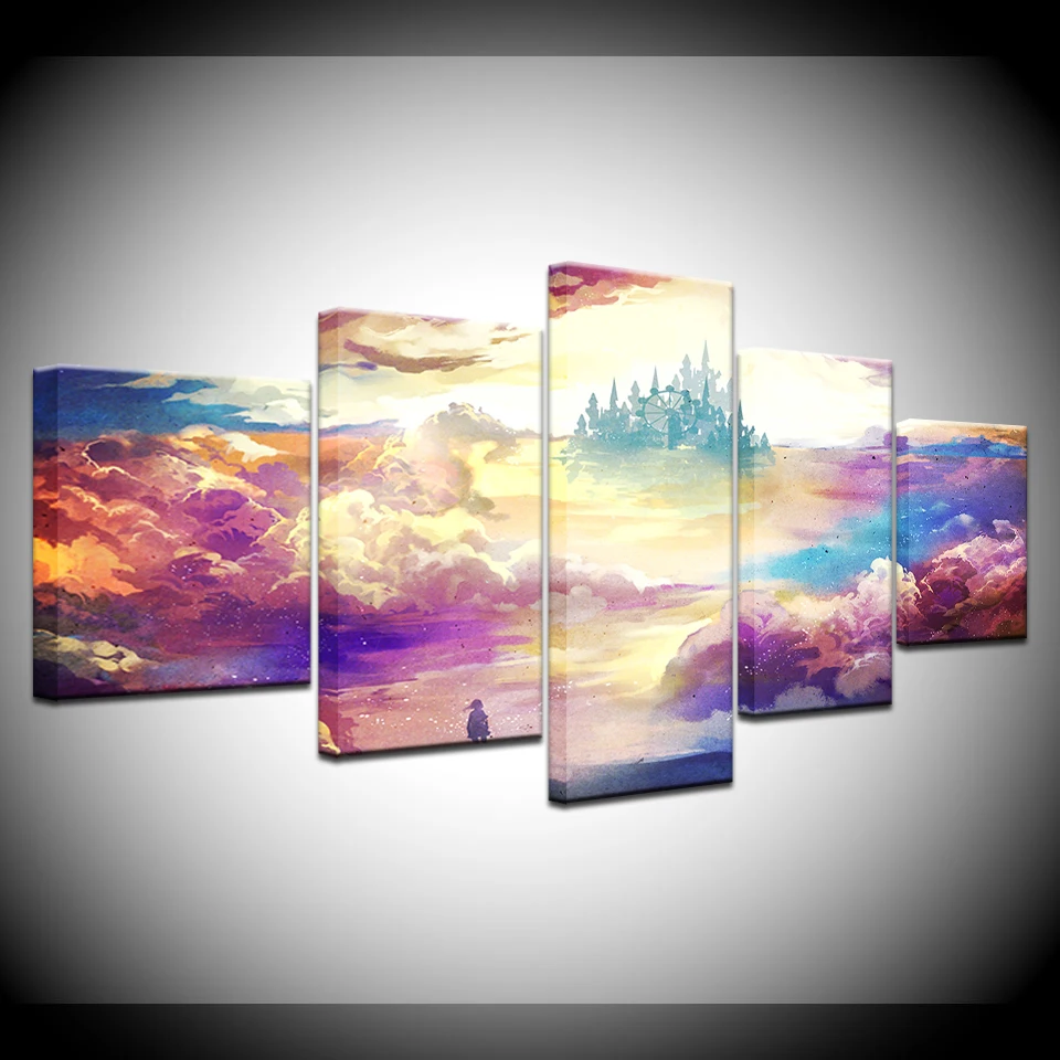 

Framed Abstract 5 Panel Colorful Clouds Modern Home Decor Canvas Print Painting Wall Art Picture For Living Room Modular Picture