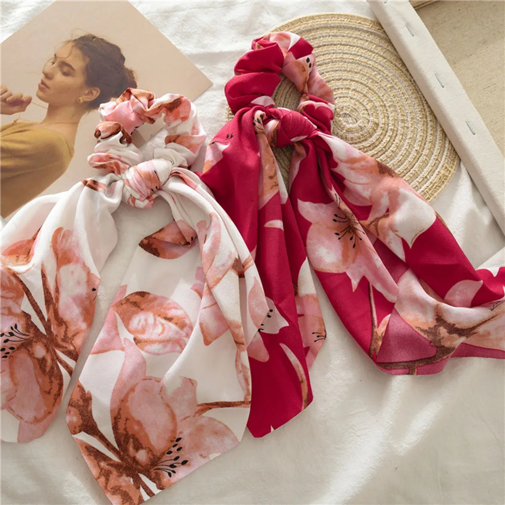 Женские резинки для волос с бантом летние эластичные цветочной лентой заколки