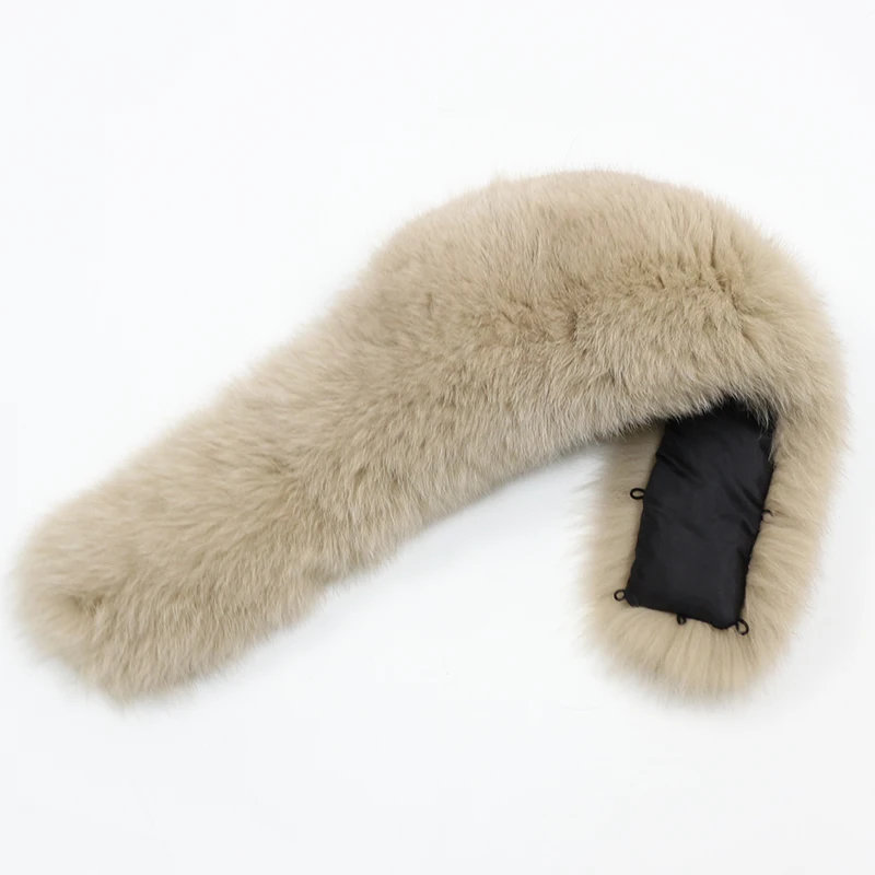 dark beige fox fur OFTBUY натуральный меховой воротник большой натуральный мех енота лисий мех - Цвет: dark beige fox fur