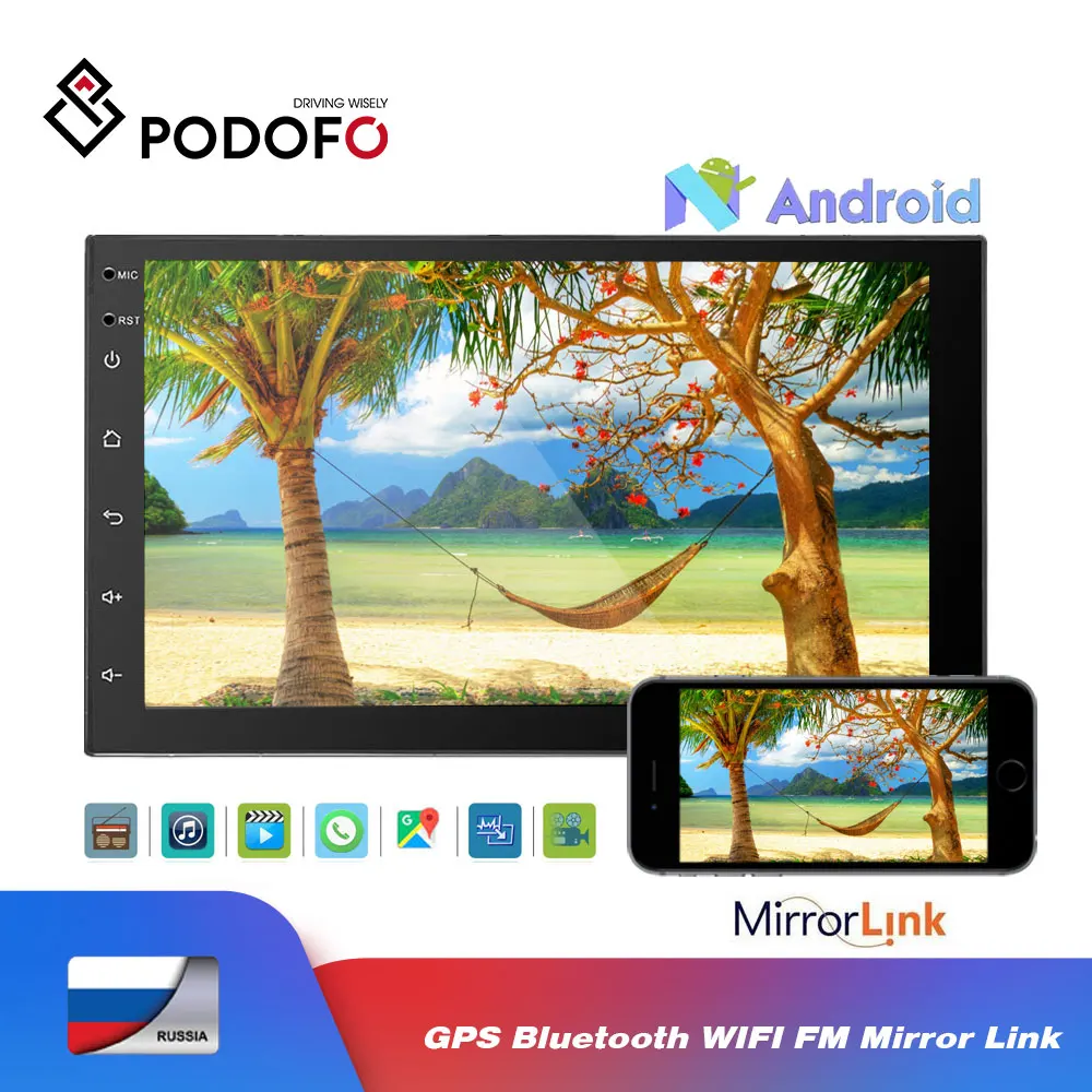 Podofo 2 Din Автомобильный мультимедийный плеер Android MP5 2din автомобильный Радио