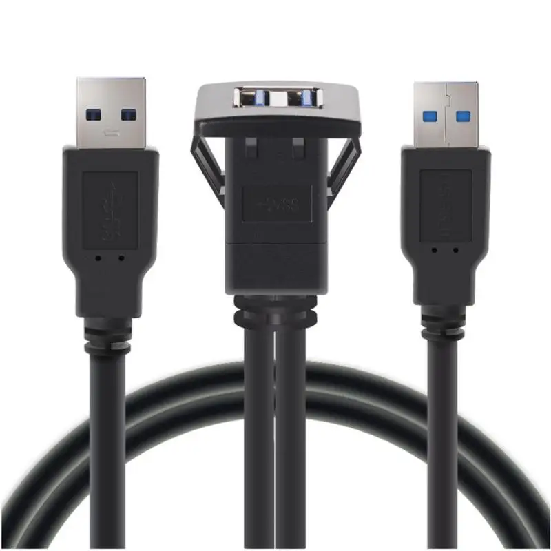 

VODOOL 1m/3.3ft USB Socket Extension Cable Dual USB3.0 A Male to USB3.0 A Female Car Mount Extension Cable for Motorcycle Boat