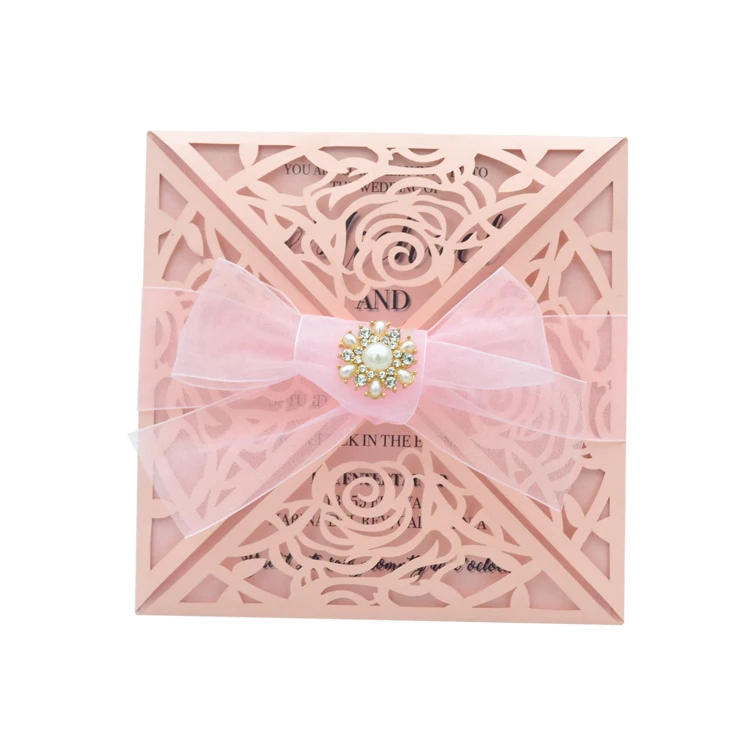 

Blush pink rose laser cut flower invitation card