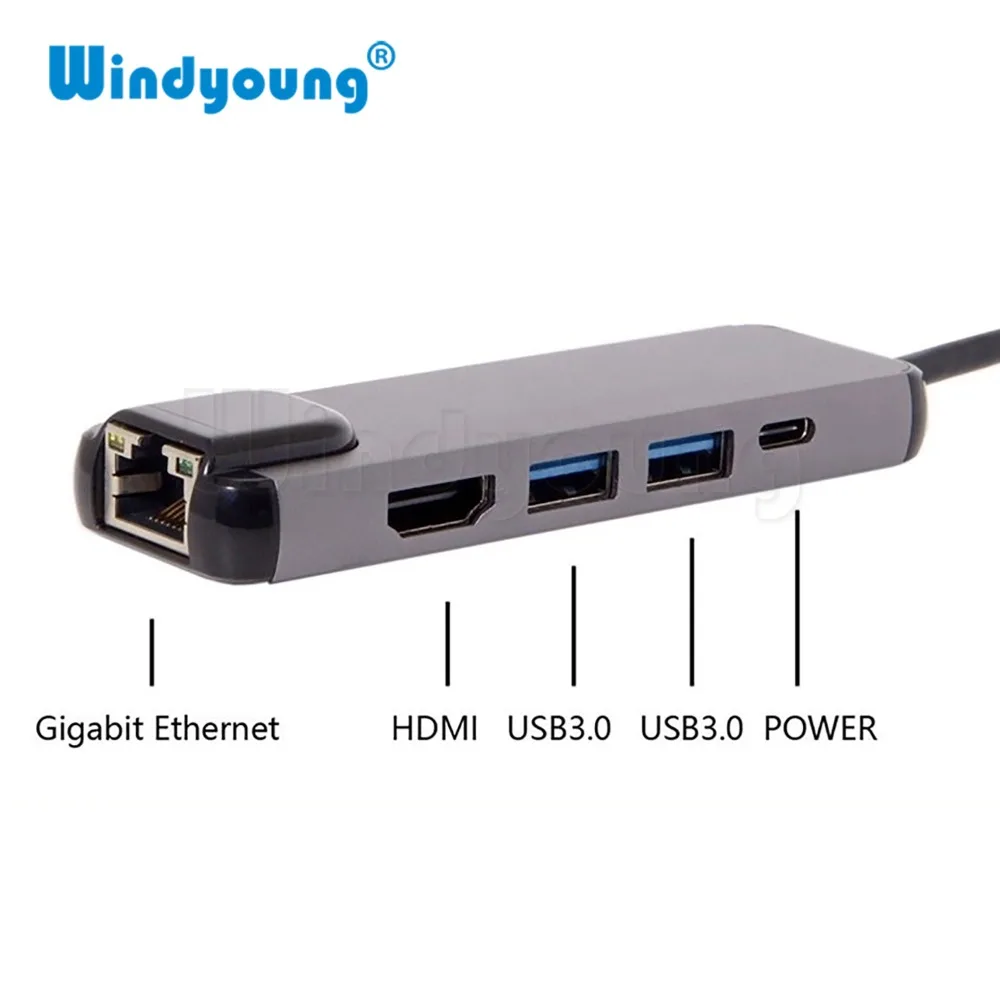 5 в 1 usb type C концентратор Hdmi USB C концентратор к Gigabit Ethernet Rj45 Lan адаптер для Macbook Pro Thunderbolt 3 USB-C зарядное устройство Порт