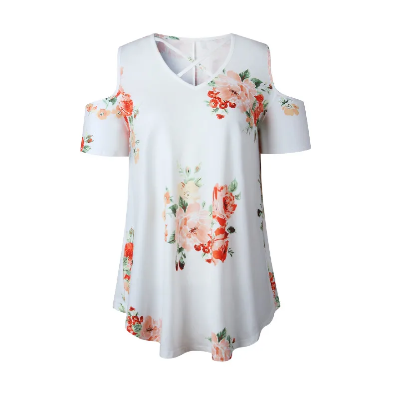 2018 New Floral Printing Summer Style Strapless Off Shoulder Flower Print Top Blusa Short Sleeve Blouses S-2XL |