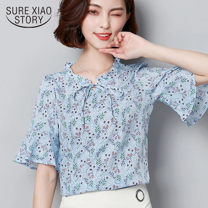 Новые 2018 летние Для женщин рубашка Рубашка с короткими рукавами шифон офисные