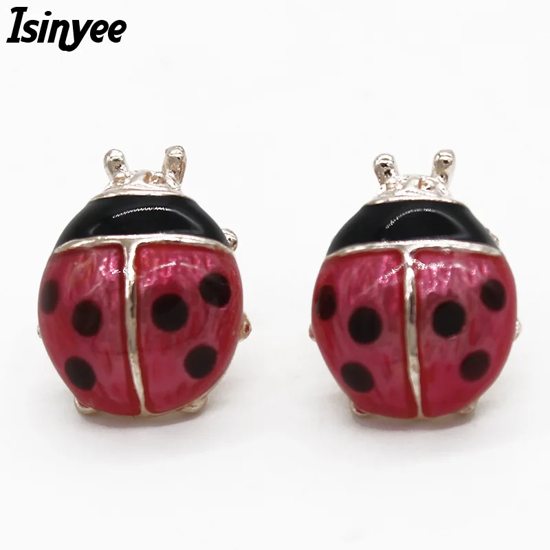 ISINYEE Модные Симпатичные насекомое божья коровка серьги со шпилькой для женщин