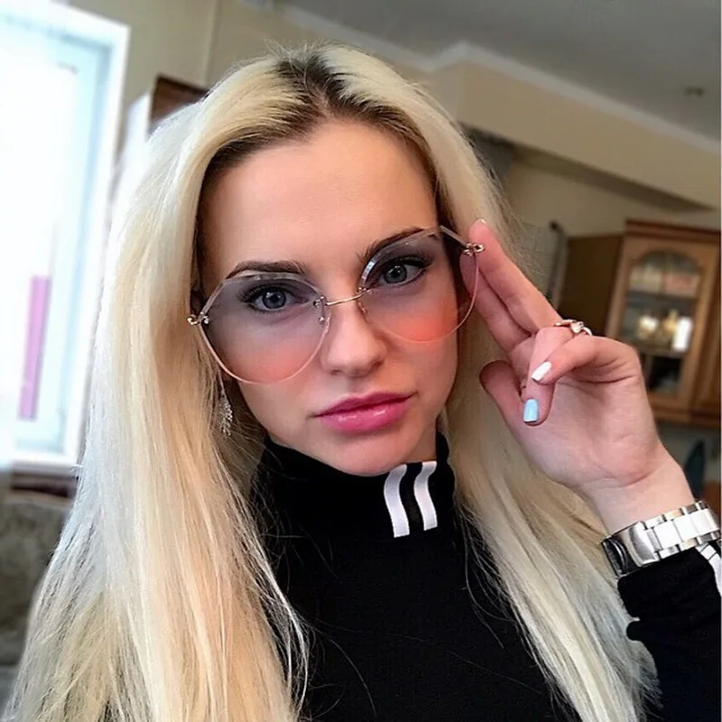 

F.J4Z Hot Brand Designer Women Sunglasses Beautiful Gradual Rimless Sun glasses 5 Colors Lens Shades UV400 Protection Shades