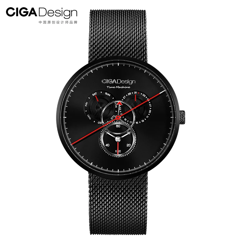 Часы Xiaomi Ciga Time Machine с тремя шестернями, простые кварцевые часы с одним указателем, регулируемые часы с датой - Цвет: Черный