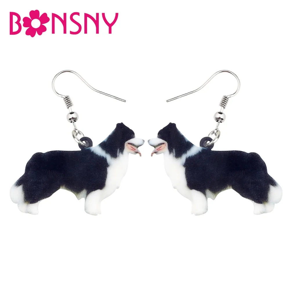 

Bonsny Statement Acrylic Fluffy Border Collie Dog Earrings Dangle Drop New Novelty Cartoon Animal Jewelry For Women Girls Gift