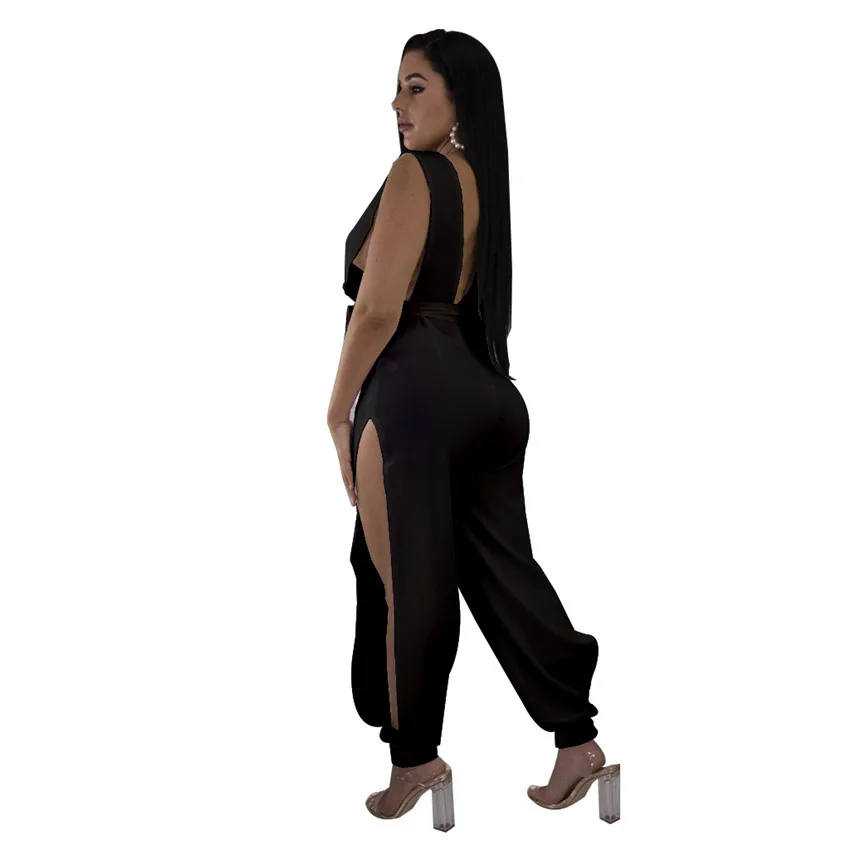Wjustforu Summer Sexy Hollow Out Jumpsuit Women Bandage Bodycon Off Shoulder Overalls Deep V Neck Backless Split Female | Женская одежда