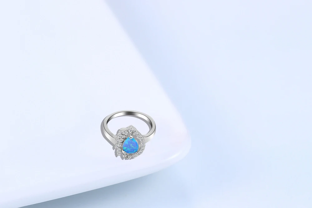 Обручальные кольца AYOWEI с голубым огненным опалом серебряные цирконием модные