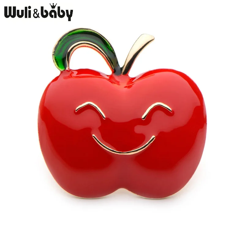 Wuli&Baby, красный, зелёный цвет, эмаль, броши-яблоки для женщин и мужчин, сплав, милые броши-фрукты для праздника, банкета, подарки - Окраска металла: red