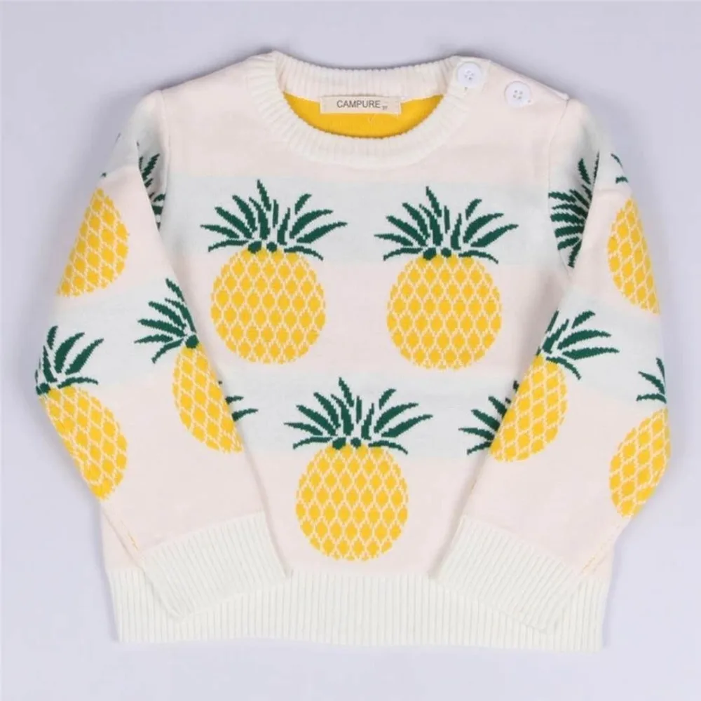 Детский свитер вязаные пуловеры осенне зимняя верхняя одежда с принтом ананасов