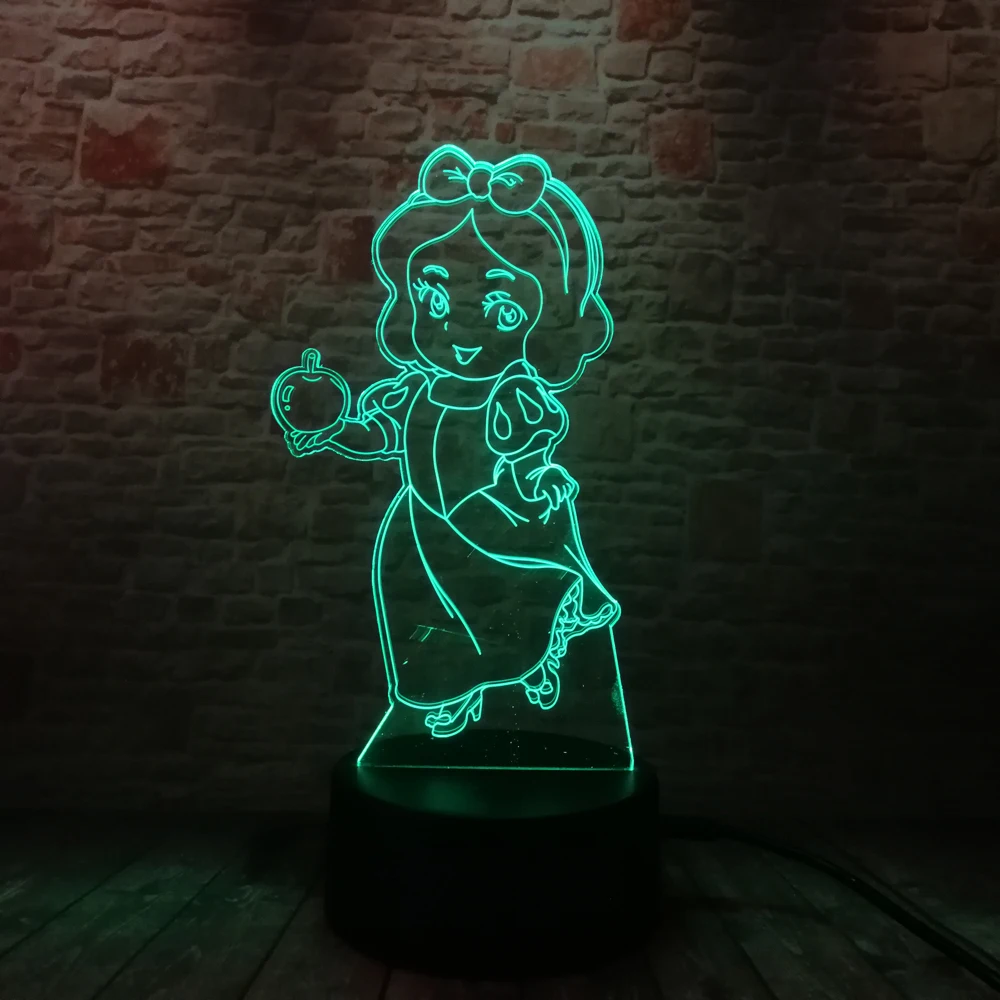 3D модная лампада Принцесса Белоснежка Иллюзия ночник lLight RGB 7 цветов Изменение LED