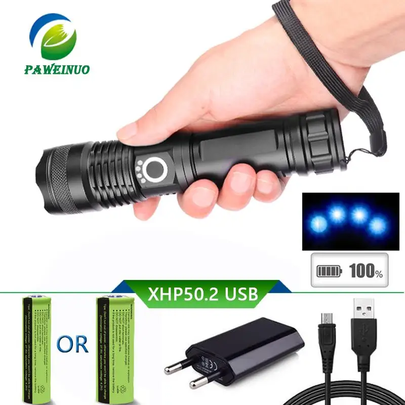 Светодиодный фонарь высокой мощности xhp50 перезаряжаемый с зумом usb светодиодный