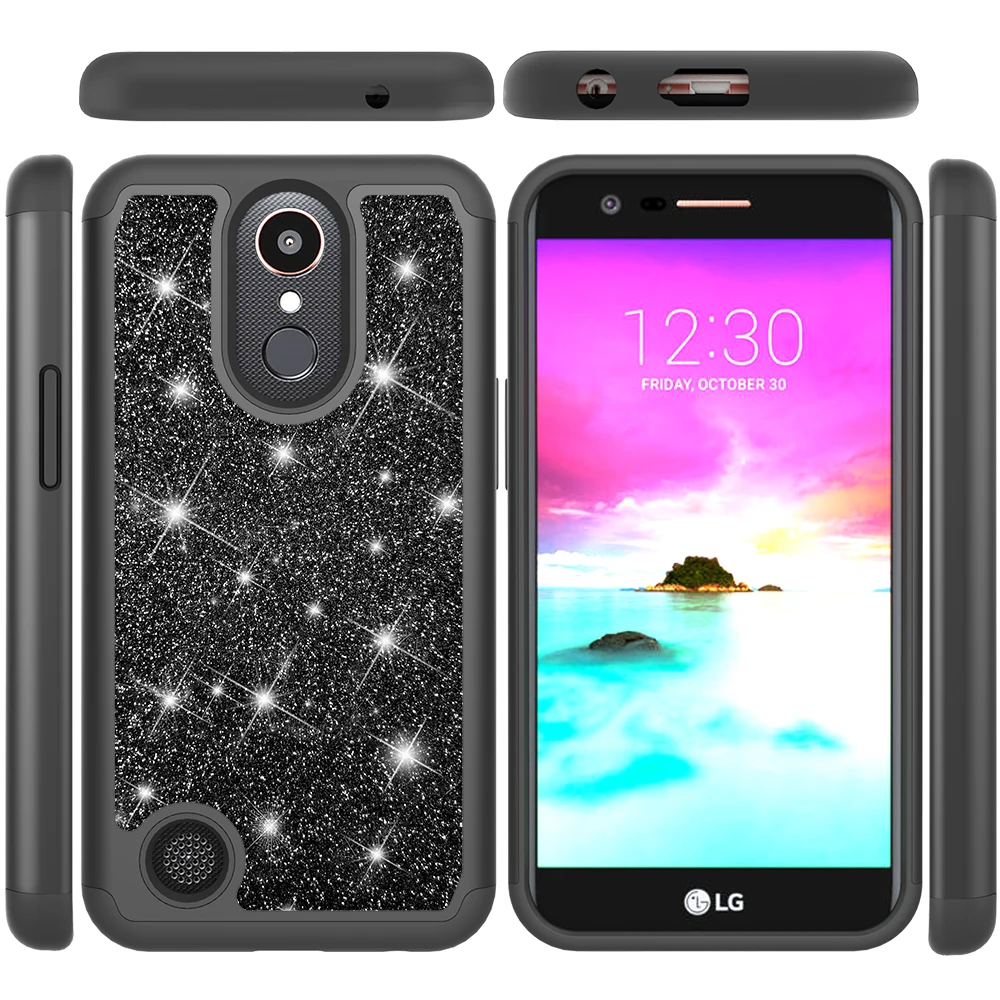 Розовое золото телефонные чехлы для LG K10 LV5 M250N случае для LG K20 Plus Блеск Кристалл блёстки Силиконовые ПК двойной слои крышка Fundas