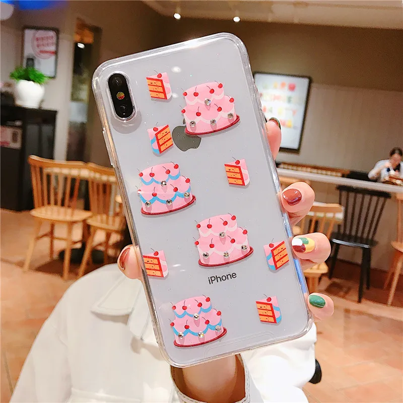 Клубничный лимонный чехол с блестками для iPhone 6 6s 7 8 Plus пирожные Фламинго