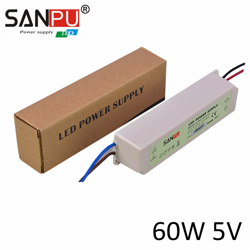Светодиодный импульсный источник питания 5V 12A тонкий водонепроницаемый 60W SANPU AC