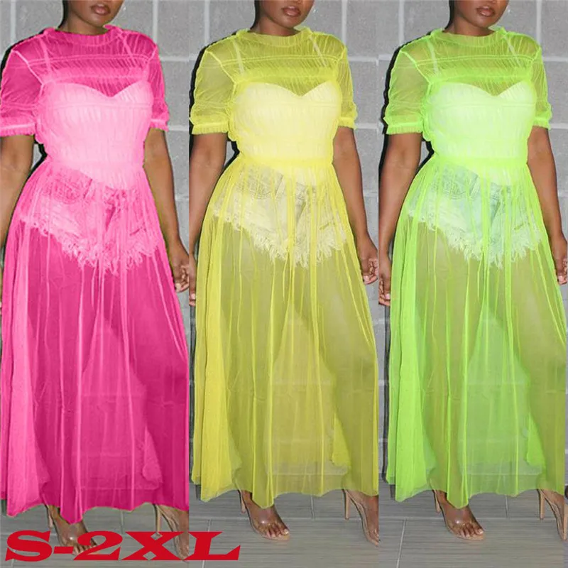 Женское вечернее кружевное Сетчатое платье макси с круглым вырезом|Женские