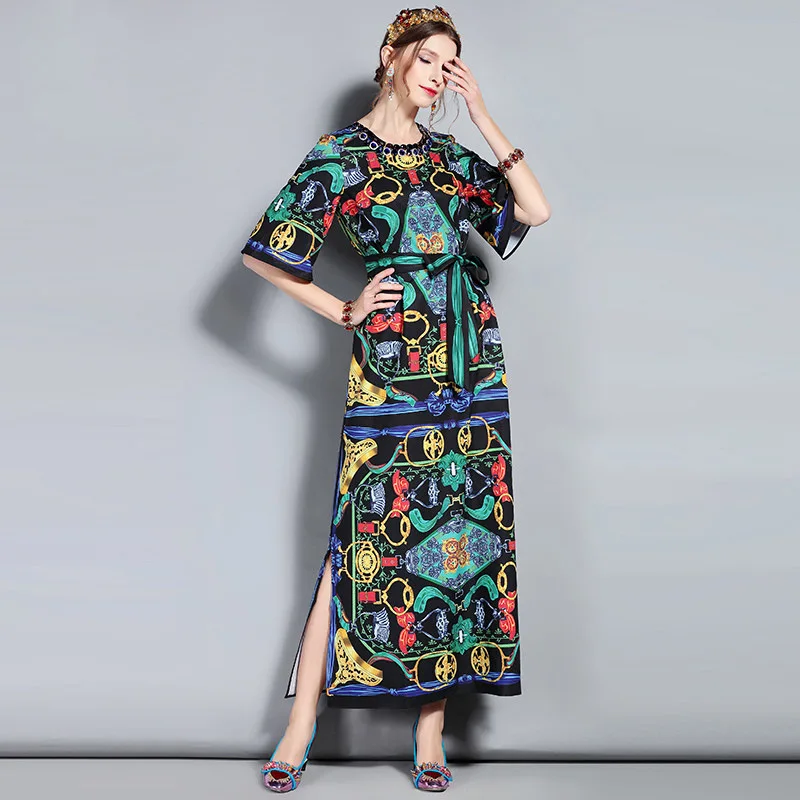 2018 Runway Lxury Модельер Тонкий повседневные платья Для женщин летнее платье макси в