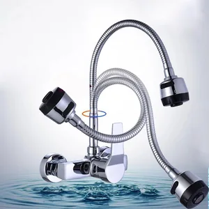 wall mounted stream sprayer kitchen faucet single handle chrome flexible hose kitchen mixer taps dual holes free shipping free global shipping