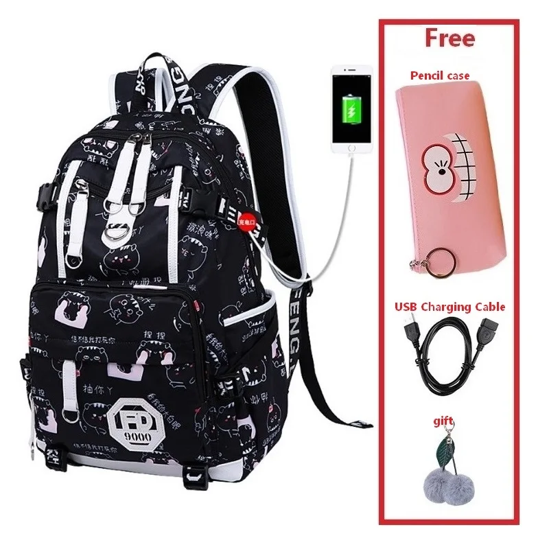 Set 5 Рюкзак с USB зарядным устройством для женщин, школьная сумка для девочек, сумка через плечо, рюкзак с принтом, водонепроницаемый ранец, школьные сумки для девочек-подростков - Цвет: Set 5