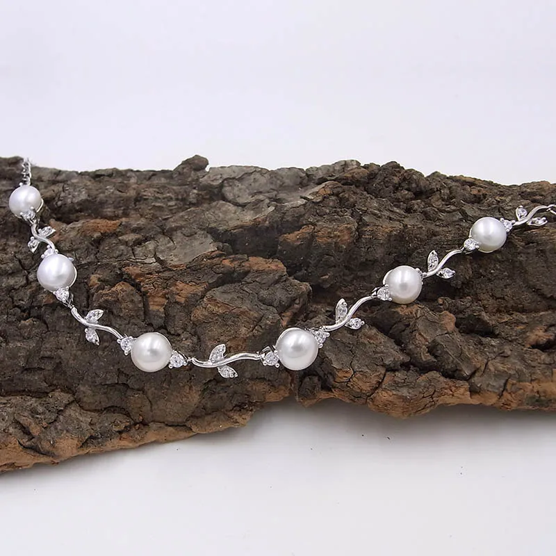 Женский серебряный браслет с 6 натуральными пресноводными жемчужинами 7 5 8 мм|jewelry