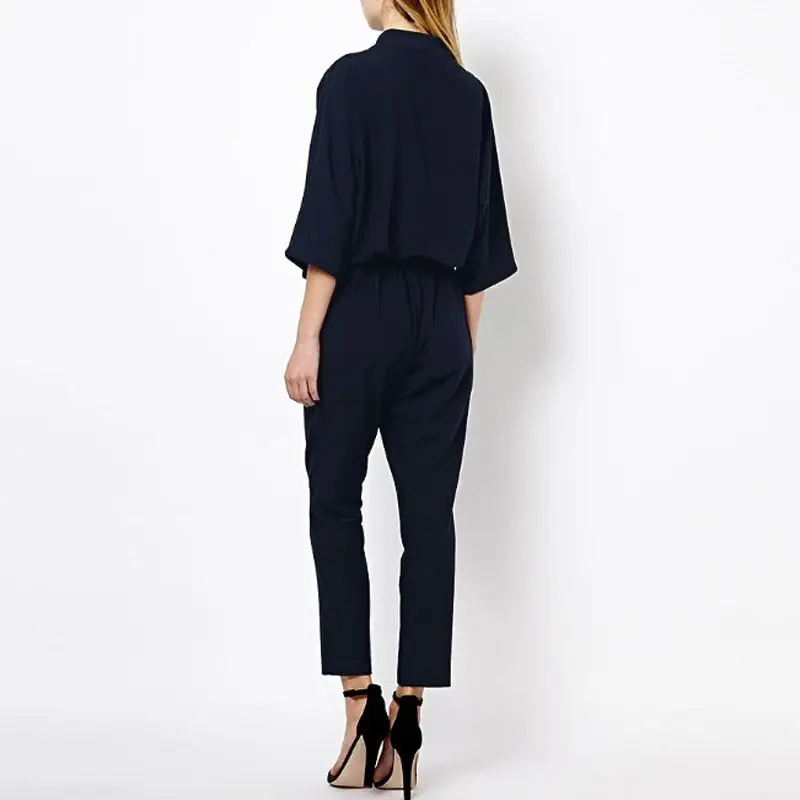 Женский Повседневный комбинезон с v образным вырезом и рукавом три четверти