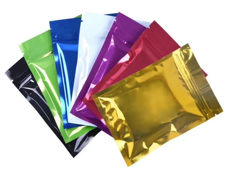 Leotrust 100 шт 7 цветов Глянцевая алюминиевая фольга Ziplock сумка плоская Нижняя блестящая фольга Упаковка мешок образец мешок порошок подарочные пакеты