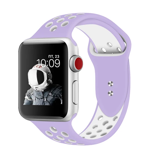 Хохлатый спортивный ремешок для Apple Watch 4 Band 44 мм 40 мм correa iwatch series 4 силиконовый браслет на запястье ремешок для часов Nike - Цвет ремешка: Purple white